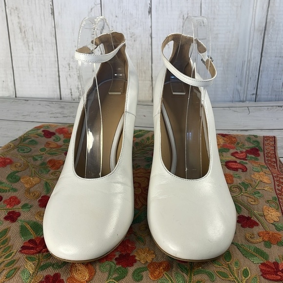 Marimekko White Block Heel Leather Ankle Strap Heels - Picture 3 of 11